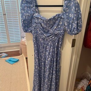 Reformation Blue Floral Maxi Dress with Puff Sleeves